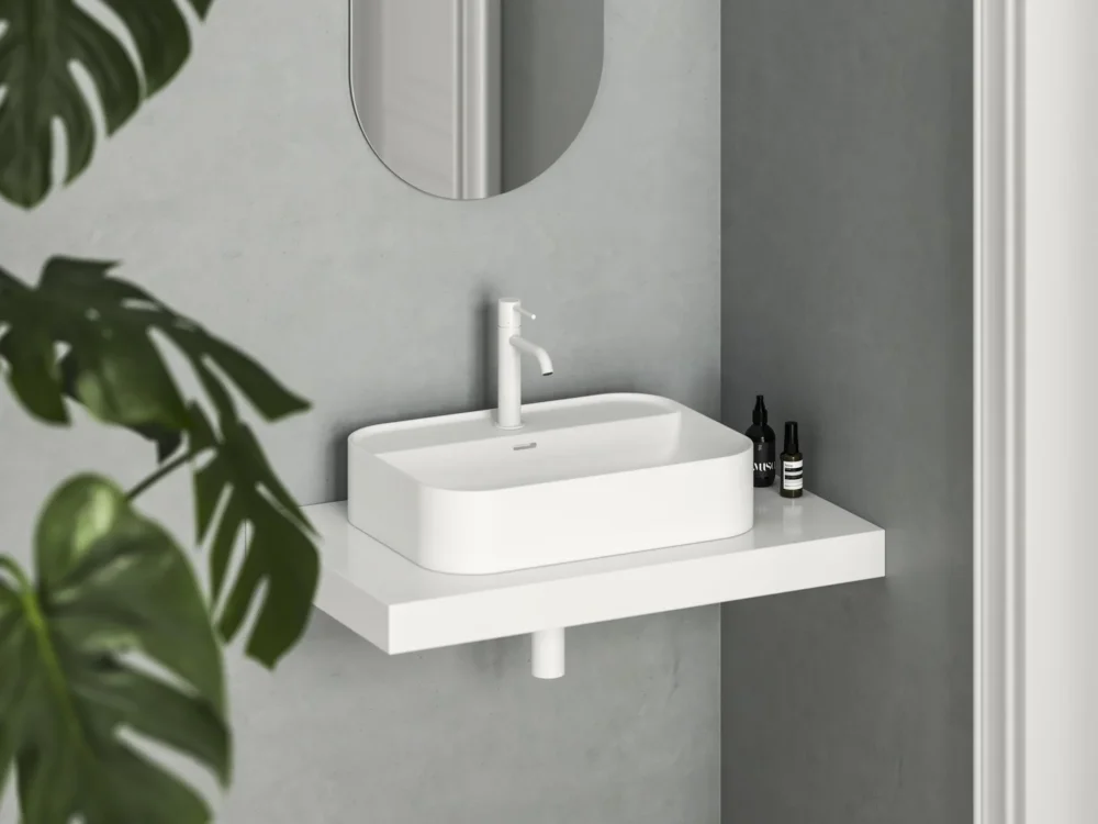 Odeslání Ihned Umyvadlo Ceramic Slim Shelf R - Umyvadlo Ceramic Slim Shelf R 55, s otvorem pro baterii, s přepadem, bílá matná XJX0E155005