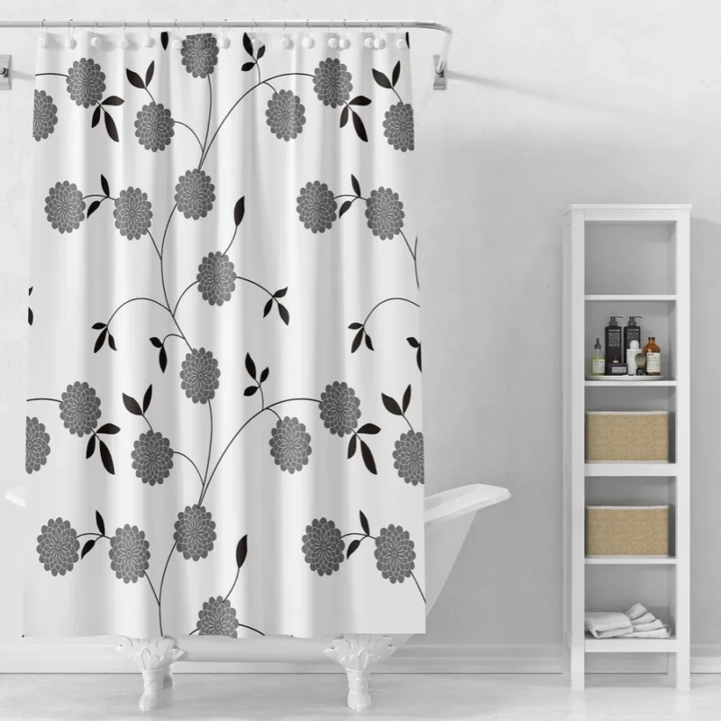Aqualine Sprchový Závěs 180x180cm, Vinyl, Bílá, černé Kytky Cenová Bomba