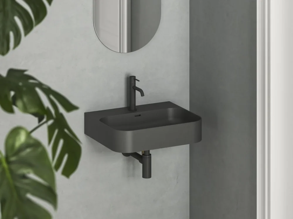 Speciální Cena Umyvadlo Ceramic Slim Wall R, nástěnné - Umyvadlo Ceramic Slim Wall R 55 N, s otvorem pro baterii, s přepadem, antracit XJX03155005