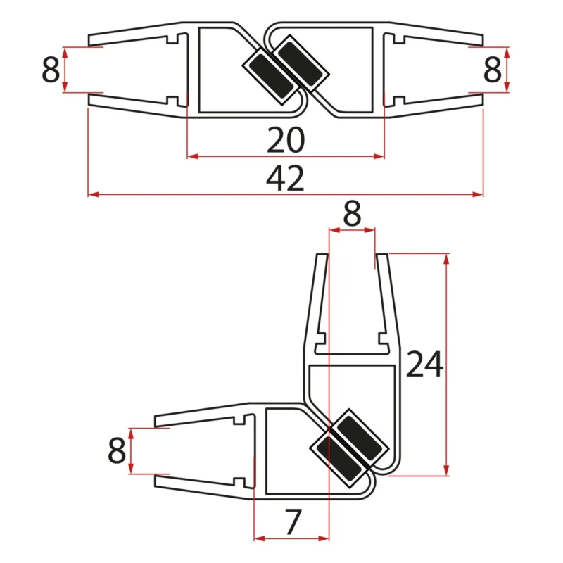 Sezónní Sleva Aqualine Magnetické Těsnění 45° 8/8mm Skla