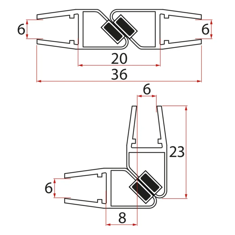 Polysan Set Magnetických Těsnění 45°pro Sklo 6/6mm, 1900mm (2ks) Značkový